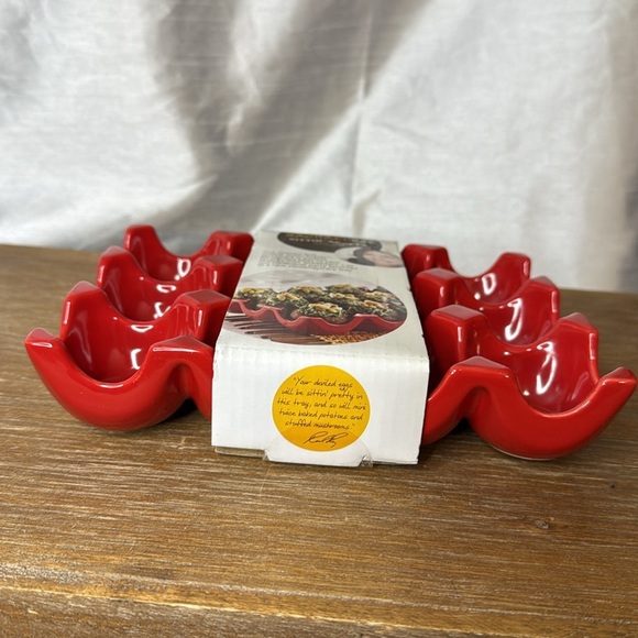 Rachael Ray Sittin’ Pretty NWT Red Stoneware Serveware 12 Hole Platter - Picture 7 of 8